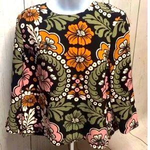 H&M 3/4 sleeve retro fall colors floral top black cropped size 12